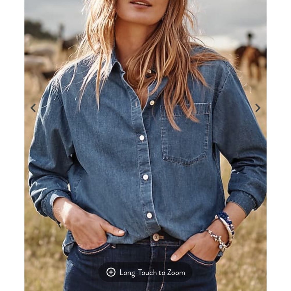 J. Jill Denim Button-Front chambray dark wash Shirt Indigo Womens PM NWT Classic
